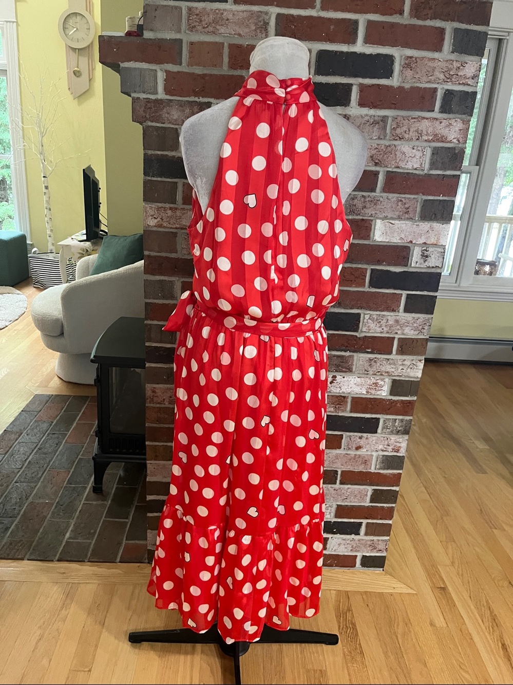 LONDON TIMES Red and White Polka Dot Sleeveless Satin Ruffled Hem Dress 16 NWT - Picture 9 of 12